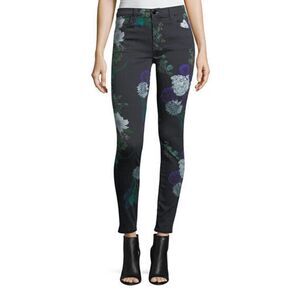 J. Brand 620 Mid-Rise Forest Floor Floral-Print Super Skinny Jeans 29 Stretch